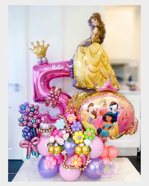 Princess Birthday Balloon Decor, Disney Princess Balloon Bouquet, Princess Balloon Bouquet, Toddler Birthday Themes, Birthday Party Paper Decorations, Princess Balloon, Princess Balloons, Disney Balloons, Disney Princess Birthday Party