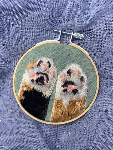 . Perfect for making cat-themed clothes, accessories, or home decor. #cat #cats #catlover #catlady #catman #handmade #diy #sewing . #Tela #Embroidered_Cat #Embroidered_Portrait #Toe_Beans Embroidered Cat, Embroidered Portrait, Toe Beans, Dmc Embroidery, Dmc Embroidery Floss, Hand Dyed Fabric, Cat Paw, Hand Embroidery Art, Embroidery Craft