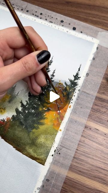 Watercolor Art Tutorial Videos, Watercolor Landscape Paintings Tutorials, Autumn Watercolor Tutorial, Fall Landscapes Watercolor, Fall Watercolor Tutorial Videos, Fall Watercolor Cards, Watercolor Landscape Tutorial Video, Fall Watercolor Paintings Easy, Autumn Watercolor Paintings