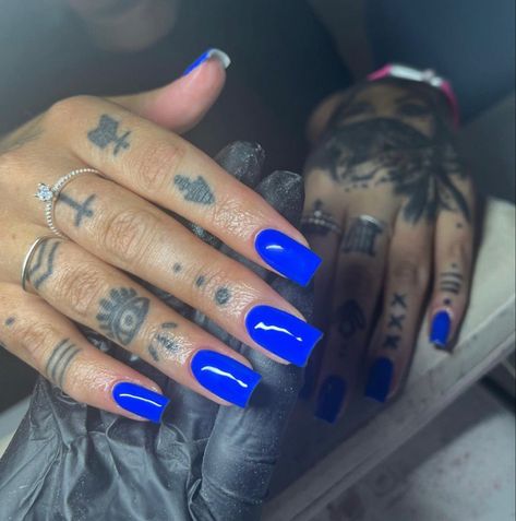 Tapered Square Nails Royal Blue, Royal Blue Jelly Nails, Pepsi Blue Nails, Royal Blue Nails Square Short, Short Square Acrylic Nails Royal Blue, Royal Blue Nails Black Women, Neon Dark Blue Nails, Duke Blue Nails, Dark Trendy Nails