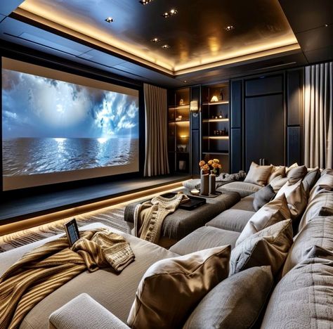 Home Cinema Room Ideas, Room Projector, Cinema Room Design, Theatre Room Ideas, Basement Movie Room, Home Theater Room, Game Room Ideas, Home Theater Room Design, Tiered Seating