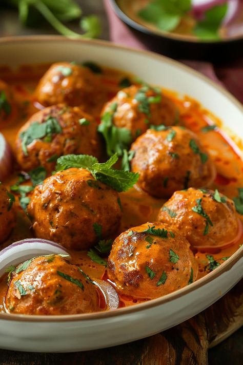 Indian Juicy Chicken Meatball Kofta Recipe - Tasty Cooking Aroma Aesthetic Indian Food, Chicken Balls Recipe, Indian Meatballs, Kofta Meatballs, Lamb Steak, Chicken Kofta, Meatballs Recipes, Best Indian Recipes, Desi Recipes