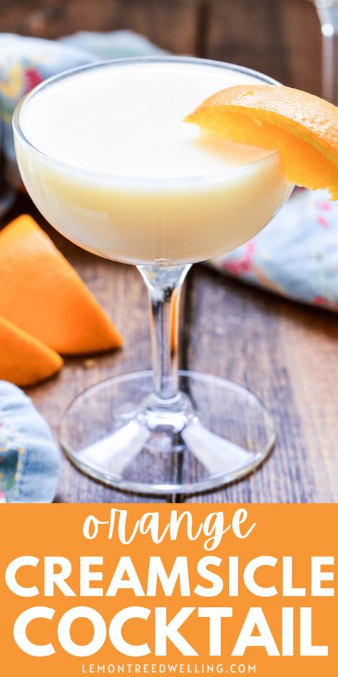 Bring back the flavors of childhood with this delicious Orange Creamsicle Cocktail! A simple combination of whipped cream vodka, Grand Marnier, orange juice, and half & half, it's a nostalgic flavor combination that's 100% adult approved! Creamsicle Martini, Orange Creamsicle Cocktail, Orange Creamsicle Drink, Creamsicle Cocktail, Creamsicle Drink, Whipped Vodka, Whipped Cream Vodka, Cocktail Drinks Alcoholic, Yummy Alcoholic Drinks