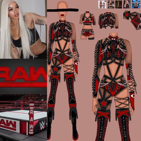 Wwe Womens Outfits Ideas, Wwe Oc Outfits, Wwe Gear Drawings, Wwe Female Wrestlers Outfits Ideas, Wwe Inspired Outfits, Female Wrestling Outfits, Ring Gear Wrestling, Wrestling Outfits Womens Ideas, Wwe Costumes Women