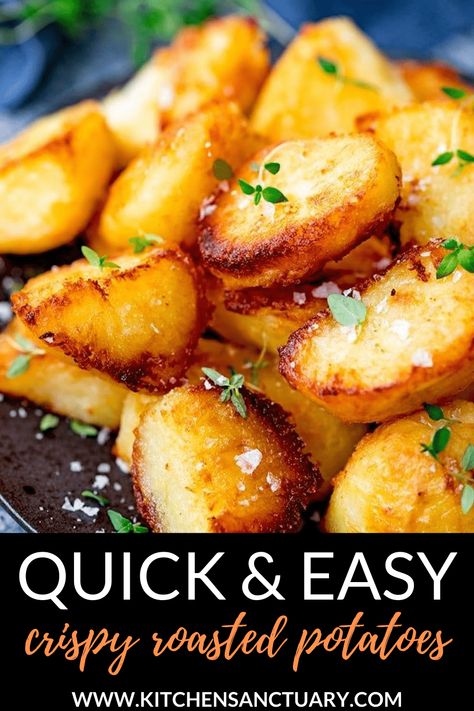 Perfect roast potatoes -fluffy inside with a crunchy exterior. Part of my step-by-step guide with FREE time plan for making a delicious roast beef dinner. #sidedish #potatoes #roastpotatoes #glutenfreesidedish Roast Pork Dinner, Perfect Roast Potatoes, Roast Beef Dinner, Crispy Roast Potatoes, Perfect Roast, Healty Dinner, Roasted Potato Recipes, Gluten Free Sides Dishes, Potato Recipes Side Dishes