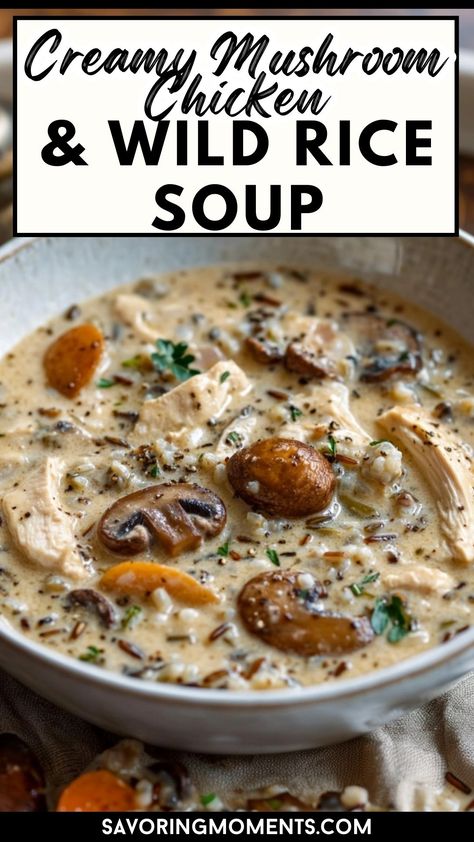 Looking for a hearty and satisfying meal? This creamy mushroom chicken and wild rice soup combines rich flavors and healthy ingredients, giving you the perfect balance of comfort and nutrition.

heartyrecipes #chickenandmushroomsoup #wildricerecipes #comfortfoodlover #easysoups Mushroom Chicken Rice Soup, Healthy Creamy Chicken Wild Rice Soup, Creamy Turkey Mushroom Wild Rice Soup, Chicken Wild Rice Soup With Mushrooms, Mushroom Wild Rice Soup Crockpot, Orzo Mushroom Soup, Copycat Publix Chicken And Wild Rice Soup, Creamy Vegan Mushroom Wild Rice Soup, Creamy Mushroom Wild Rice Chicken Soup