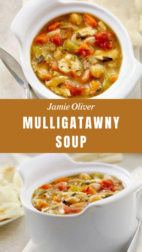 Jamie Oliver Mulligatawny Soup Jamie Oliver Quick And Easy Recipes, Jamie Oliver Soup, Tomato Rice Soup, Jamie Oliver Chicken, Orange Ginger Chicken, Mulligatawny Soup, James Martin Recipes, Dinner Specials, Tomato Rice