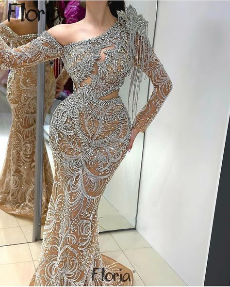 Sparkly Mermaid Gold Evening Dresses Luxury Crystals Wedding Party Dress Bespoke Occasion Dresses Crystals Wedding, Robes D'occasion, Gold Evening Dresses, Dresses Luxury, Long Sleeve Evening Gowns, Clive Christian, Wedding Party Dress, Laura Geller, Crystal Wedding