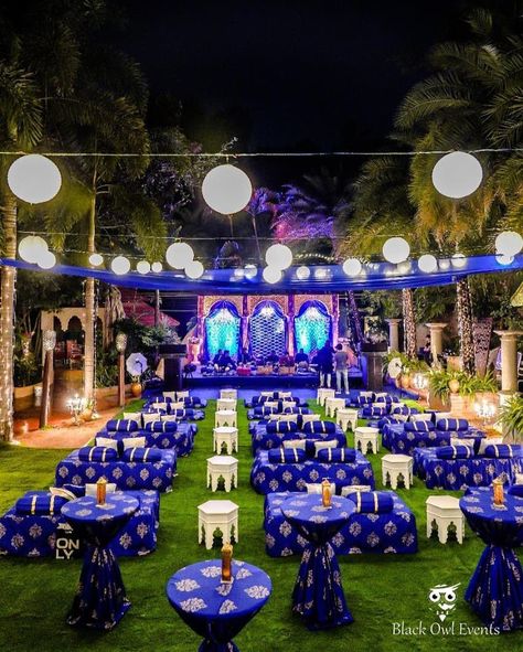 Royal blue themed Sufi Night✨  Each and every thing was customised by @blackowlevents to give a feel of a Sufi Night. Right from the cushion covers to the Moroccan tables, everything was made especially for this event ✨  #DetailingIsAllThatMatters  Decor by @blackowlevents, Hyderabad  Follow www.decorsutrablog.com for ideas about Indian Wedding decor  Email your original pictures to @decorsutrablog@gmail.com to get featured  #hinduwedding #wedmegood #weddingsutra #shaadisaga #shaadimagic #indian Sufi Night Wedding Decor, Sufi Theme Decor, Sufi Night Decor, Sufi Decor, Moroccan Tables, Royal Blue Accessories, Marriage Hall Decoration, Qawali Night, Sufi Night