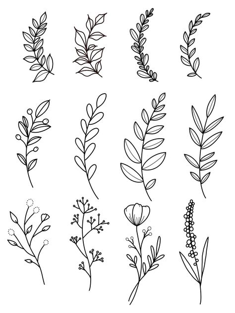 Simple Floral Sketch Drawings, How To Draw Floral Designs, Fineline Flower Drawing, Simple Floral Drawing Ideas, Simply Flowers Draw, Simple Doodle Flowers, Floral Embroidery Designs Drawings, Simple Greenery Tattoo, Pretty Doodles Flowers