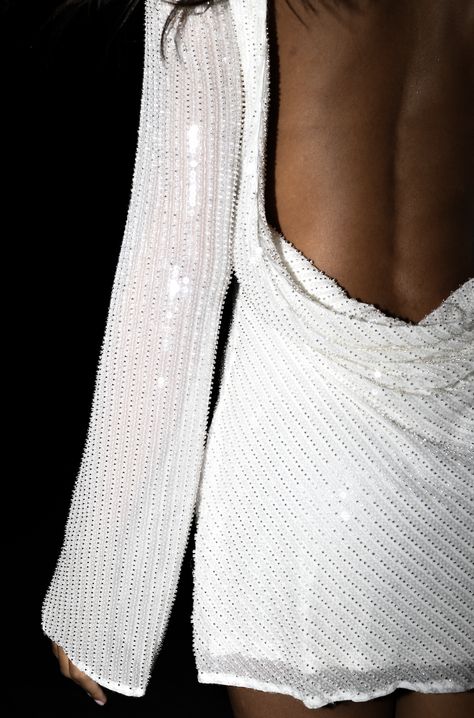 cool girl wedding, white dress, mini dress, wedding inspo, engagement party inspo, bachelorette party, hen do, wedding reception, modern wedding, sequin dress, mini dress, sequin mini dress, backless dress, sparkly dress, night out, date night, sequin dress, glow mesh, glo mesh dress Long Sleeve Sequin White Dress, Sequinned Dress, White Long Sleeve Sequin Dress, Long Sleeve White Dress Winter, White Hen Do Dress, Sequin Dress White, Long Sleeve Dress Backless, Sparkly Bachelorette Outfit, Longsleeve Mini Dress