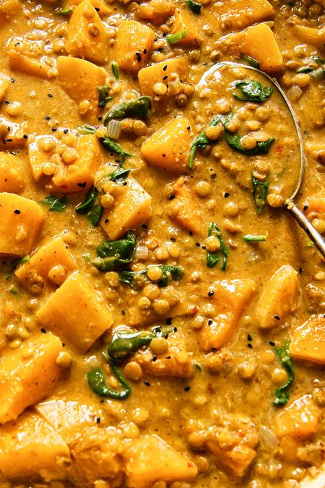 Butternut Squash Vegan, Coconut Lentil Curry, Lentil Curry Recipes, Butternut Squash Curry, Vegan Curry Recipes, Vegan Coconut, Vegetarian Curry, Curry Spices, Butternut Squash Recipes