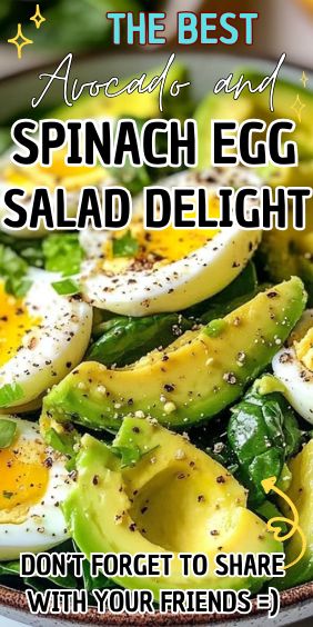 Avocado and Spinach Egg Salad Delight Spinach Avocado Salad Recipes, Avocado Egg Bowl, Avocado And Spinach Egg Salad, Avocado Spinach Egg Salad, Spinach And Avocado Salad, Avocado And Eggs Recipes, Healthy Spinach Salad Recipes, Egg And Avocado Salad, Avacodo Egg Salad