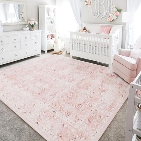 Amazon.com: Pink Rug 5x7 for Living Room,Machine Washable Girls Room Rug for Nursery Bedroom,Blush Pink Super Soft Faux Wool Boho Floral Carpet 5 by 7 : Home & Kitchen Nursery Carpet Ideas, Nursery Rug On Carpet, Antique Pink Nursery, Blush Pink Toddler Bedroom, Rose Themed Nursery, Pink And Brown Nursery, Bedroom Blush Pink, Girl Nursery Rug, Dusty Pink Nursery