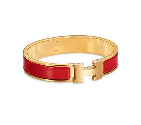 Clic H Narrow bracelet in enamel and gold plating(diameter: 6.5 cm) Red Hermes Bracelet, Red Wishlist, Red Accessories Outfit, Bracelets Hermes, Hermes Wishlist, Hermes H Bracelet, Hermes Ring, Enamel Jewellery, Hermes Bracelet