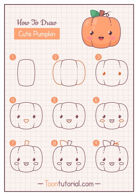 Learn to create an adorable Kawaii pumpkin with my easy-to-follow, step-by-step tutorial. Whether you’re a seasoned artist or a beginner, our guide simplifies the process, breaking it down into basic shapes and lines. Get ready to unleash your creativity and end up with a cute and cheerful Kawaii pumpkin that will brighten your day! Cute Animal Doodles Step By Step, Step By Step Pumpkin Drawing, How To Draw A Cute Pumpkin, Drawing A Pumpkin Step By Step, Pumpkin Drawing Tutorial, Autumn Doodles Step By Step, Cute Pumpkin Drawing Simple, Pumpkin Doodle Easy, Cute Pumpkin Doodle