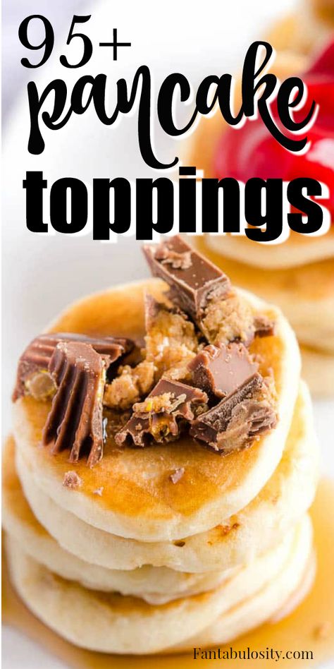 LOVE LOVE LOVE these pancake topping ideas - whether it's for breakfast or for a pancake bar at a wedding! Genius! #pancakes #pancakebar #pancaketoppings #toppingideas Build Your Own Pancake Bar, Pancake Buffet Ideas, Pancakes Bar Ideas, Pancake Tuesday Ideas, Crepes Topping Ideas, Pancake Basket Ideas, Pancake Stand Ideas, Pancake Supper Ideas, Healthy Pancake Topping Ideas