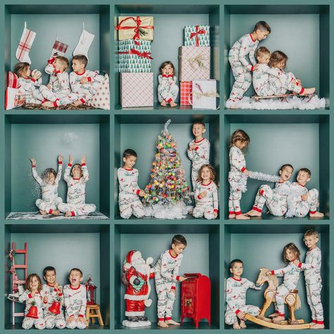 How to Edit Inside the Box Photos - brittnierenee.com Inside Christmas Mini Sessions, Cheap Christmas Picture Ideas, Christmas Decoration Photoshoot, Christmas Family Photo Ideas Indoor, Kids In Box Christmas Pictures, Cardboard Box Photography, Christmas Window Photoshoot, Holiday Box Photoshoot, Christmas Home Photoshoot Kids