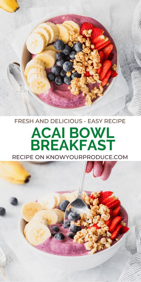 Diy Acai Bowl Recipes, Diy Acai Bowl, Thick Smoothie Bowl, Breakfast Acai Bowl, Acai Bowl Recipe Easy, Homemade Acai Bowl, Thick Smoothie, Acai Bowl Recipe, Bowl Recipes Easy