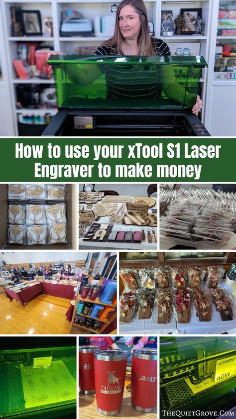 Are you looking at getting the xTool S1 Laser engraver to use for your small business? Check out my tips for using your S1 to make money. #xToolS1 #LaerEngraver #SmallBusiness How To Start A Laser Engraving Business, Small Business Laser Engraving, Laser Engraver Projects That Sell, Ideas For Laser Engraving, X Tool S1 Projects, Xtool S1 20w Project Ideas, Engraving Business Ideas, Xtool S1 40w Projects, Laser Engraving Business Ideas