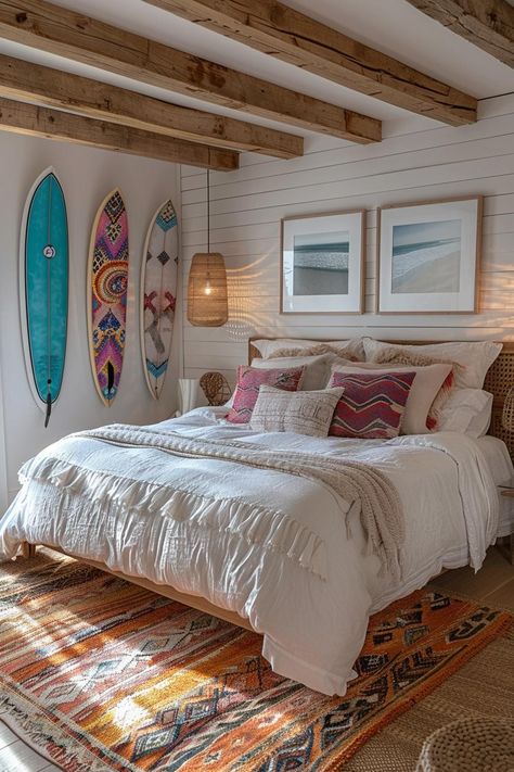 Bedroom Beach Decor, Blue And White Bedroom, Surf Room Decor, Coastal Bedroom Ideas, 15 Aesthetic, Beach Room Decor, Beachy Bedroom, Bedroom Beach, Surf Room