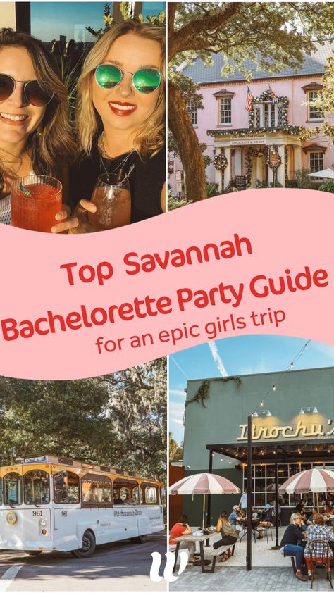 My REAL savannah bachelorette party! If you’re looking for something with Southern Charm, but a little more off the beaten path, a Savannah girls trip may be just what you’re looking for. With its fun nightlife scene, relaxed open container laws, and proximity to the water, Savannah Georgia is the perfect bachelorette party destination. Savannah Ga Bachelorette Weekend, Georgia Bachelorette Theme, Bachelorette Trip Savannah Ga, Savannah Georgia Bachelorette Itinerary, Bachelorette In Savannah Ga, Girls Trip Savannah Georgia, Savannah Georgia Bachelorette Party Outfits, Savannah Girls Trip, Savannah Georgia Girls Trip