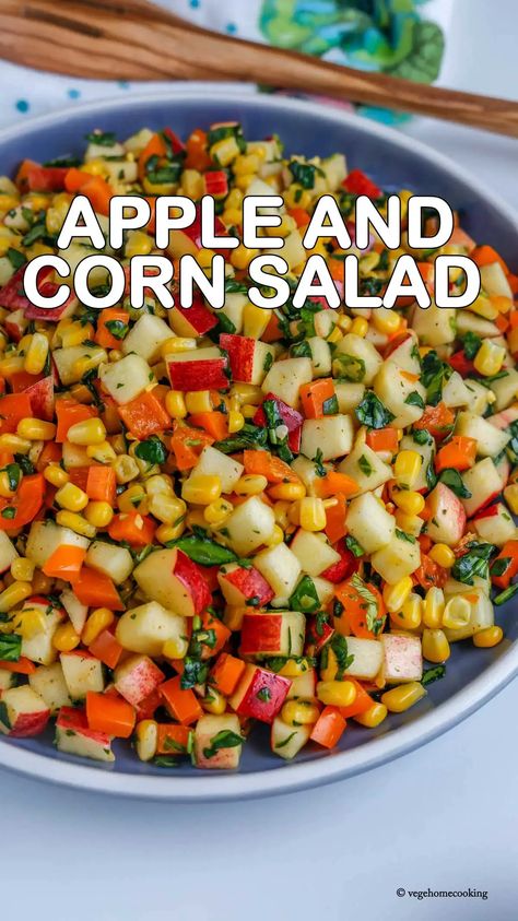 Apple and Corn Salad / Easy Apple Salad – Vege home cooking Corn And Apple Salad, Salad With Sweet Corn, Healthy Veg Dinner Recipes, Veg Snacks Recipes, Easy Apple Salad, Diet Salads, Sweet Corn Salad Recipe, Veg Salads, Veg Salad Recipes