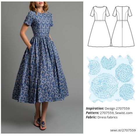 Design 2707559 Women Clothing Dress Sewing Pattern Sewist Tea Dress Patterns, Vintage Tea Dress Pattern, Simple Modest Dress Pattern, Elegant Dress Patterns Free, Modest Dresses Patterns, Old Fashioned Dress Patterns, Woman Sewing Patterns, Classy Dress Patterns, How To Sew A Dress Without A Pattern