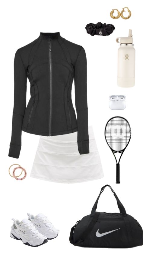 Cute tennis outfit!🏃‍♀️‍➡️🎾🏸 Tennis Outfit Cold Weather, Cute Tennis Fits, Tennis Outfits Aesthetic, Outfits For Tennis, Tennis Outfit Black Women, Tennis Practice Outfit, Tennis Sport Outfit, Tenis Outfits Sport, Tenis Aesthetic Sport