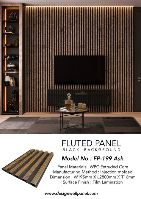 Fluted Panel FP-192 Walnut. | Fluted Panel ( Veneer ) Living Room Decor Tv, Wall Cladding Designs, Tv Wall Panel, Fluted Panel, Backdrop Tv, Apartment Designs, Tv Ideas, Feature Wall Living Room, Cladding Design