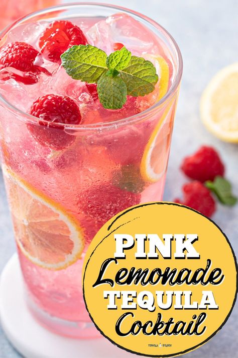 pink lemonade & tequila cocktail Pink Lemonade Tequila Drink, Pink Panties Drink Cocktails, Pink Lemonade Cocktail Recipe, Lemonade Tequila Cocktail, Girly Tequila Cocktails, Pink Tequila Cocktail, Pink Tequila Drinks, Tequila Lemonade, Margarita Cocktail Recipes