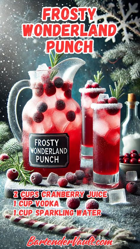 Winter Wonderland Punch Recipes, Pitcher Cocktails Winter, Christmas Cocktails Recipes For A Crowd, Winter Wonderland Punch, Christmas Drinks With Vodka, Christmas Cocktails Punch, Winter Drinks Alcoholic, Easy Winter Cocktails, Winter Cocktail Recipes