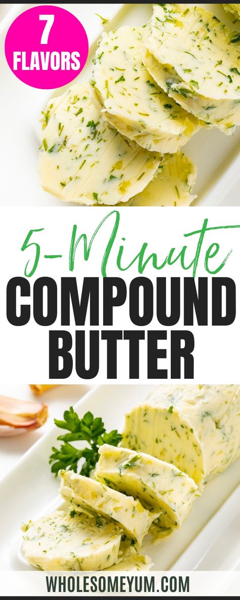 Make my compound butter recipe in just 5 minutes, with 7 flavor options! Use this easy compound butter for steak, veggies, bread, and more. Butter For Steaks, Compound Butter For Steak, Butter For Steak, Butter Compound, Steak Veggies, Halibut Recipe, Butter Recipes Homemade, Compound Butter Recipe, Popular Healthy Recipes