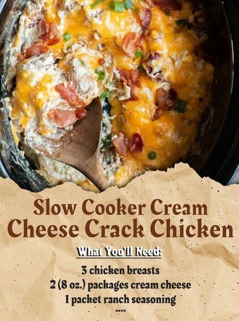 Fast Recipes Ranch Dressing Seasoning, Chicken Crockpot Recipes Healthy, Recipe Crockpot, Crockpot Cooking, Cream Cheese Chicken, Chicken Slow Cooker Recipes, Best Chicken Recipes, Crock Pot Cooking, Bacon Cheese