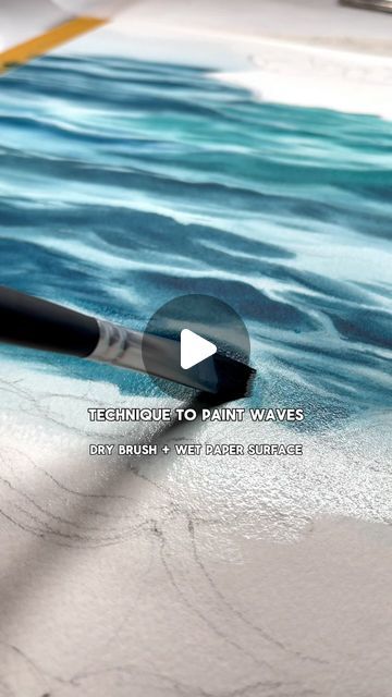 Painting Of Ocean Waves, Watercolour Water Painting, Watercolour Wet On Wet Painting, How To Paint Waves Watercolor, Watercolour Painting Videos, Dry Paint Drawing, Watercolor Ocean Tutorial, How To Paint The Ocean, How To Paint Water With Watercolors