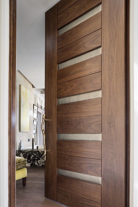 TruStile Modern Door Collection - TM13340 in Walnut with Edelman Leather and 1/8" radius reveal. Trent Bell Photography Door Designs For Home, Doors Bedroom, Furniture Images, Slab Doors, Contemporary Interior Doors, Modern Entrance Door, Modern Wooden Doors, Wooden Interior, Flush Door