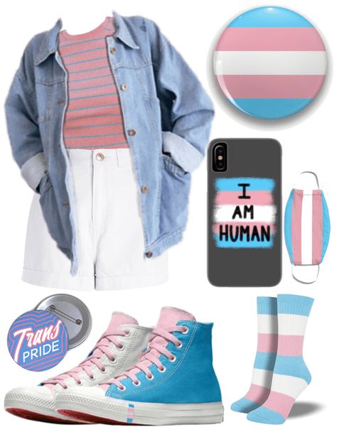 Transgender Pride Outfit | ShopLook Lgbtq Outfit Ideas, Trans Pride Outfit Ideas, Pride Clothing, Trans Summer Outfits, Trans Outfit Ideas, Pride Clothes, Pride Flag Inspired Outfits, Trans Pride Outfit, Trans Clothes