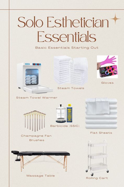 A few essentials for Solo Estheticians just starting out. Stay tuned to see how to elevate your spa bed! Spa Room Ideas Estheticians, Esthetician Room Supplies, Spa Room Ideas, Esthetician Supplies, Esthetician Inspiration, Facial Room, Medical Esthetician, Esthetician School, Medical Aesthetician