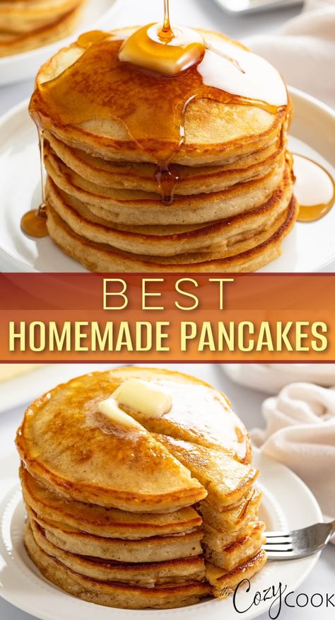 This is THE BEST recipe for Homemade Pancakes. They're fluffy, flavorful, and easy to make from scratch for breakfast or brunch! Sweet Pancake Recipe, Best Homemade Pancakes, Homemade Pancakes Fluffy, Easy Homemade Pancakes, Pancake Mix Recipe, Pancakes Pancakes, Flavored Pancakes, Fluffy Pancake Recipe, Homemade Pancake Recipe