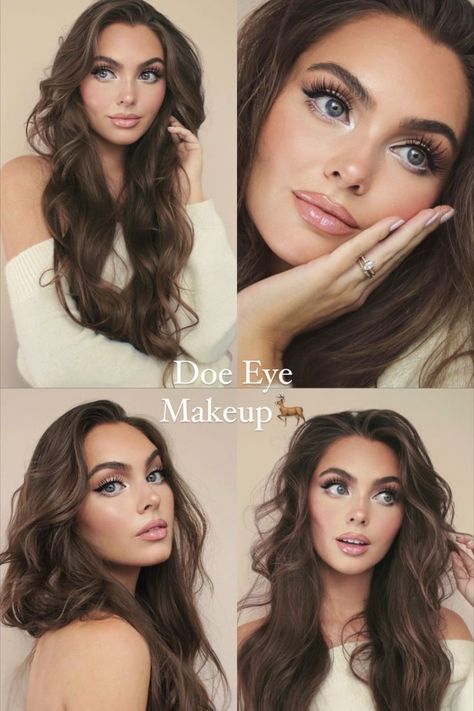 Doe Eyes Makeup, Aesthetic Makeup Tutorial, Deep Set Eyes Makeup, Makeup For Round Eyes, Doe Eye Makeup, Eyes Makeup Tutorial, Big Eyes Makeup, Wide Set Eyes, Small Eyes