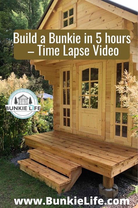 Small Bunkie Ideas, Bunkhouse Ideas Guest Cabin, Bunkie Cabin, Bunkie With Loft, Bunkie Life, Bunkie Ideas, Diy Cabins, Tiny House Kits, How To Build A Log Cabin