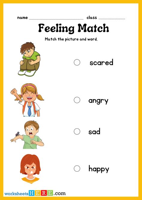 Match Feeling Words with Pictures PDF Worksheets For Kindergarten and Kids - WorksheetsHere.com Feeling Worksheet For Kindergarten, Emotion Worksheets For Kids, Feelings Worksheets For Kids, Feeling Words, Feeling Words List, Words List, Worksheets For Kindergarten, Feelings Words, Highlight Icons