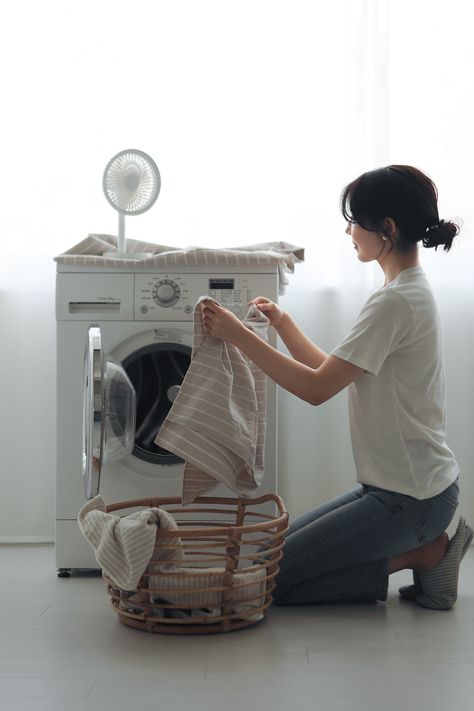 Stand Fan on Behance Laundry Accessories Decor, Laundry Machine Aesthetic, Laundry Aesthetic Photography, Doing Laundry Aesthetic, Romanticizing Cleaning, Laundry Photography, Laundry Aesthetic, Reading Pillow With Arms, Laundry Shoot