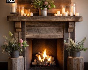 Wood Beam Fireplace, Beam Fireplace, Reclaimed Wood Beams, Wood Mantle, Wooden Corbels, Wood Beam, Farmhouse Fireplace, Rustic Fireplaces, Wood Fireplace