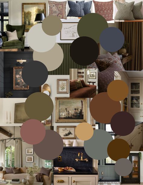 Traditional Color Schemes, Unique Home Spaces, Paint That Matches Dark Wood, Old House Color Scheme, Blue House Interior Colour Schemes, Historic Home Color Palette, Vintage House Color Palette, Traditional English Living Room, Old English Color Palette