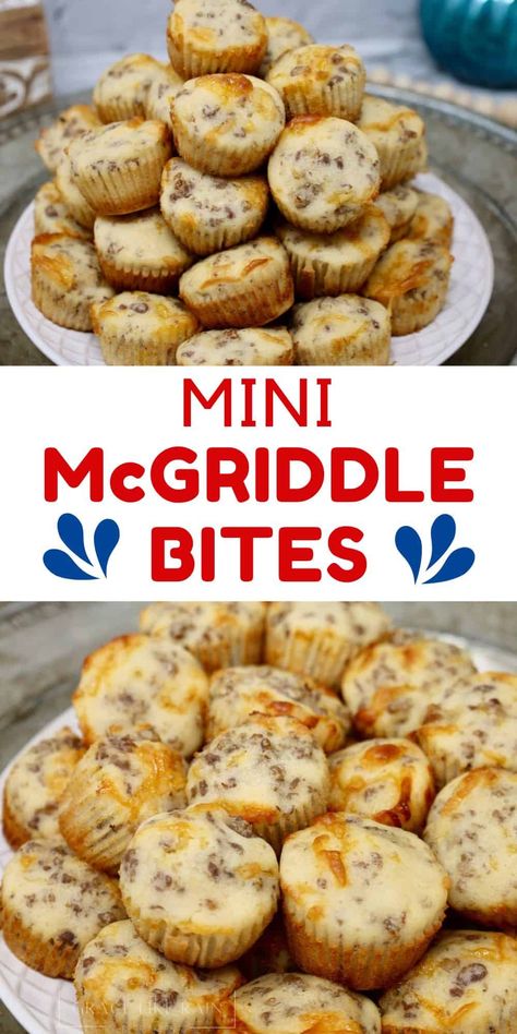 Mini McGriddle Bites Egg Muffin Tins Breakfast, Breakfast Casserole For Camping, 4 Ingredient Breakfast Muffins, Quick Breakfast Ideas For A Crowd, Easy Breakfast Board, Egg Muffin Bites, Leftover Meals Ideas, Mini Meals Ideas Healthy, Easy Sweet Breakfast Ideas Quick