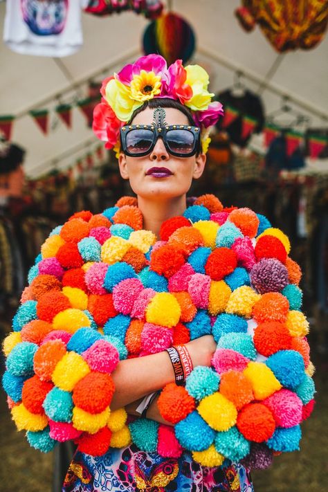 Wilderness Festival 2014 | Pom Pom Jackets, Pom Pom Fashion, Festival Mode, Colorful Clothing, How To Make A Pom Pom, Design Moda, Pom Pom Crafts, Festival Inspiration, Festival Costumes