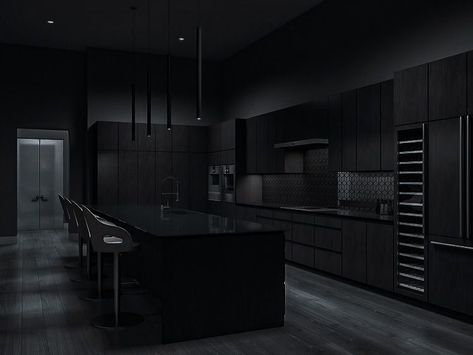 Black Interior House, Black House Aesthetic, Dark House Aesthetic, Mafia House Aesthetic, Black House Interior, Black Modern House, Dark Interior Design, Black Houses, Dark Modern