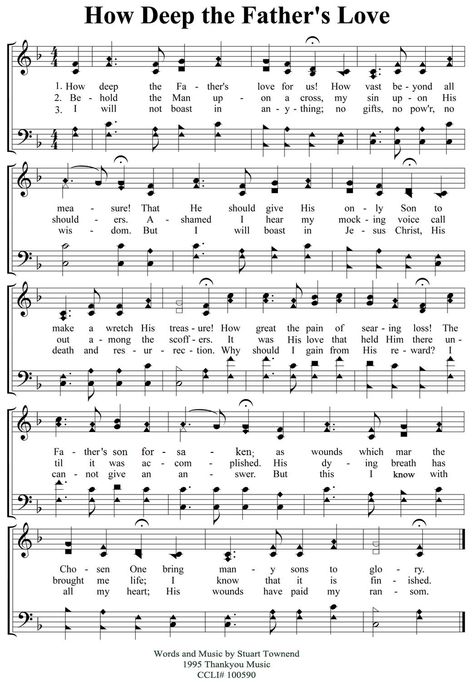 "How Deep the Father's Love" Ukulele Worship Songs, Gospel Song Lyrics, Sacred Music, Christian Hymns, Hymn Sheet Music, Hymn Music, Father's Love, Christian Lyrics, Worship Songs Lyrics