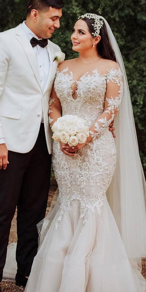 24 Graceful Plus Size Wedding Dresses ❤  plus size wedding dresses mermaid with illusion long sleeves lace georgeelsissa ❤ #weddingdresses Plus Wedding Dresses, Plus Size Wedding Dresses, Plus Size Wedding Gowns, Wedding Dress Guide, Video Tiktok, Dress Guide, Casual Wedding Dress, Photography Lifestyle, Long Sleeve Wedding